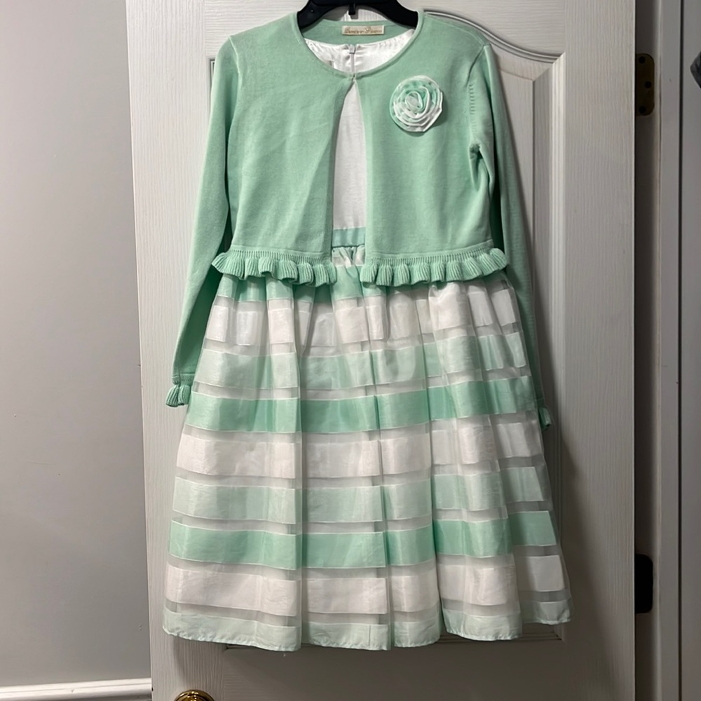 American Princess Dress- mint green and white stripes